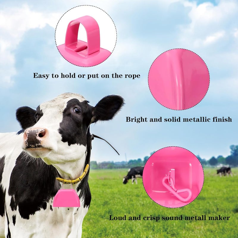 HEYLEAYAR 3Inch Cowbells for Sporting Events,12Pcs Metal Cow Bells Bulk Loud Noise Makers Cow Bell with Handle for Cheering Football Games Spirit Marathon Weddings Party Noisemakers, Pink - Image 3